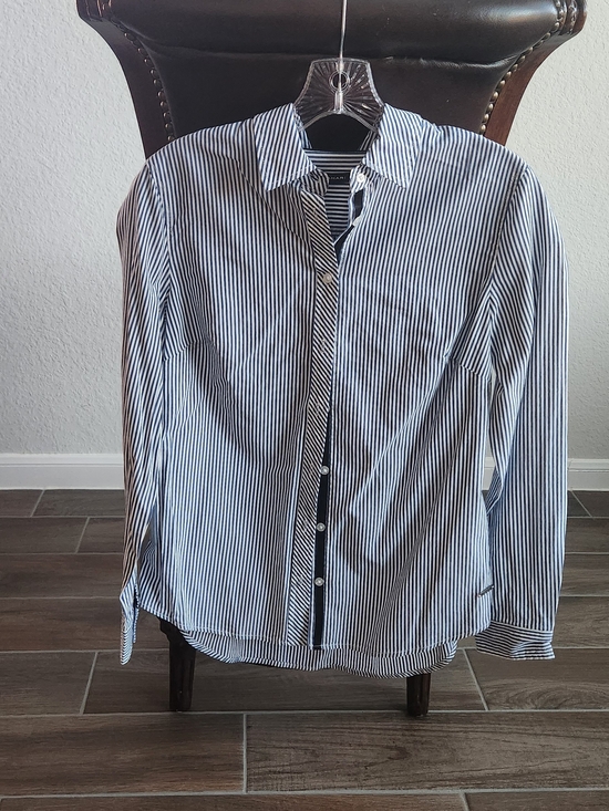 Tahari Tops - Men's Navy and White Striped Button-Down Shirt